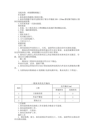 某住宅区砖胎膜抹灰施工技术交底