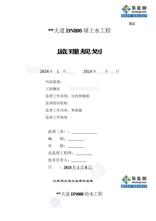 某大道球管上水工程监理规划