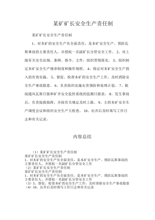某矿矿长安全生产责任制