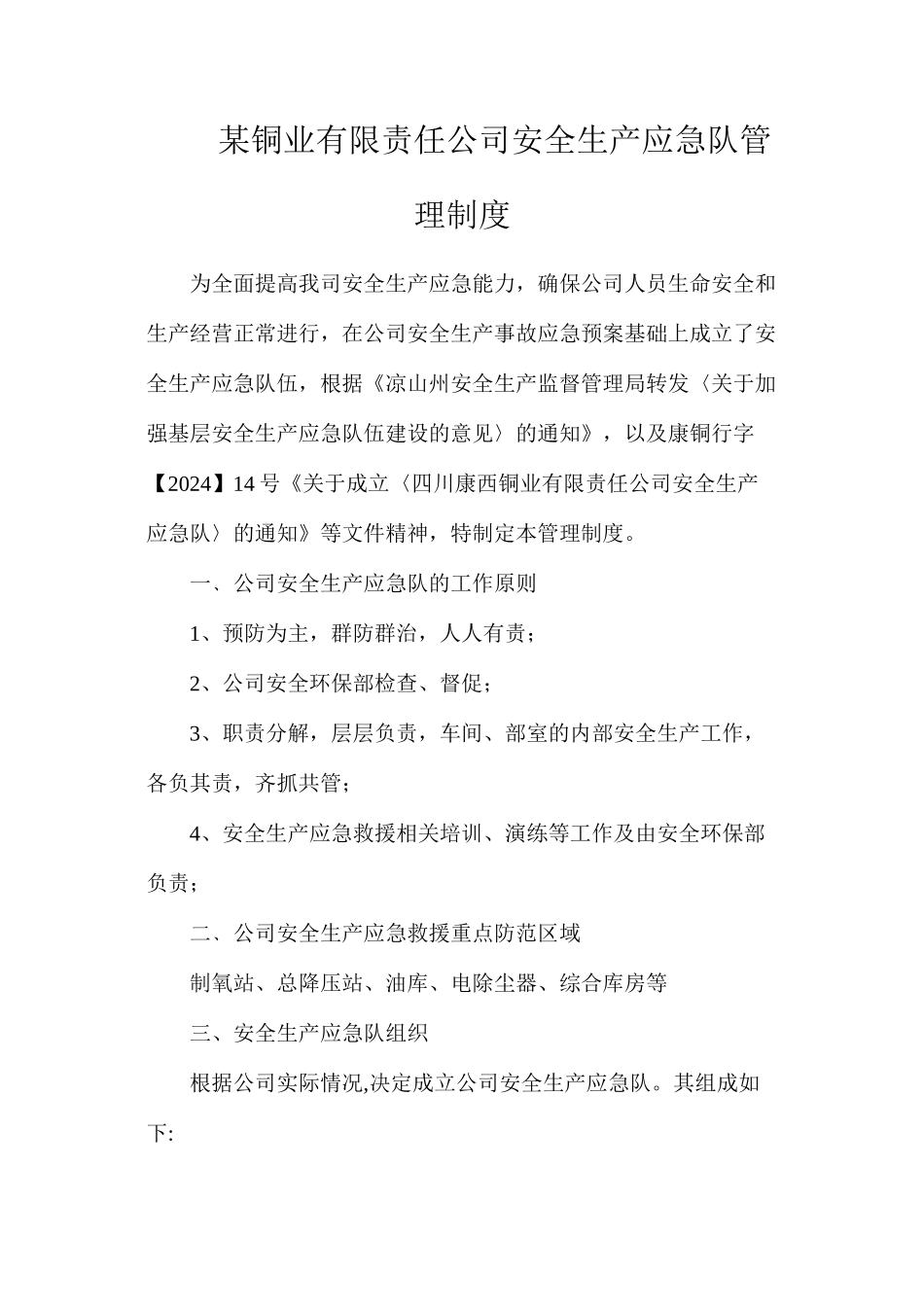 某铜业有限责任公司安全生产应急队管理制度_第1页