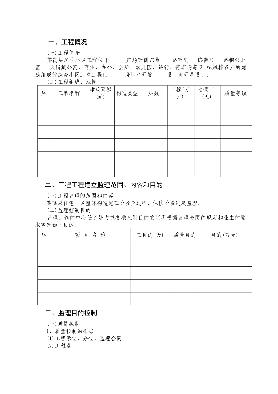 某高层居住小区工程监理大纲_第1页