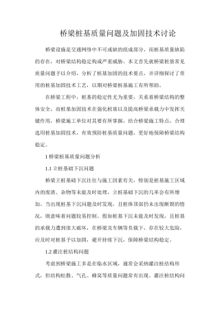 桥梁桩基质量问题及加固技术研究