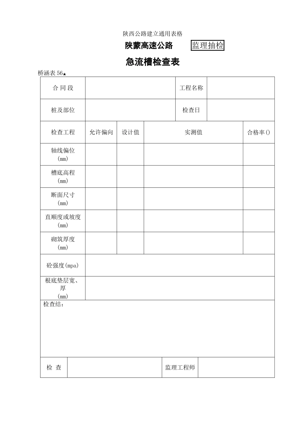 桥涵表 急流槽检查表_第1页