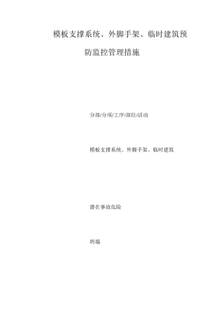 模板支撑系统、外脚手架、临时建筑预防监控管理措施