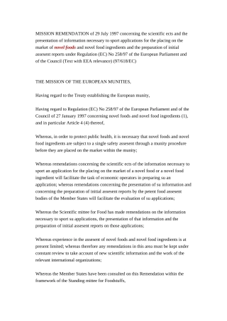 欧盟-NO618-1新型食品和新型食品配料和编制的初步评估报告根据法规