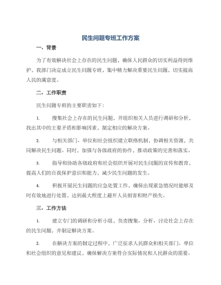 民生问题专班工作方案