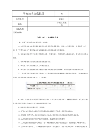 气焊（割）工安全技术交底