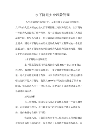 水下隧道安全风险管理