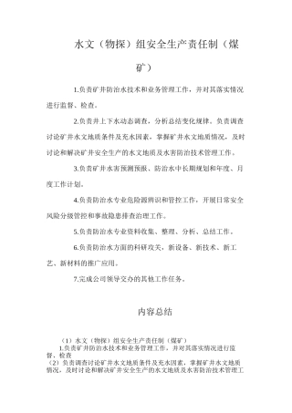 水文（物探）组安全生产责任制（煤矿）