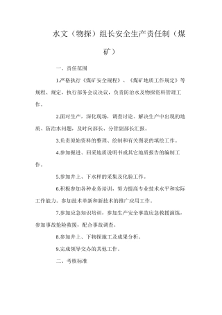 水文（物探）组长安全生产责任制（煤矿）