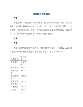 求婚项目资金方案