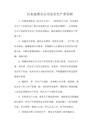污水处理分公司安全生产责任制