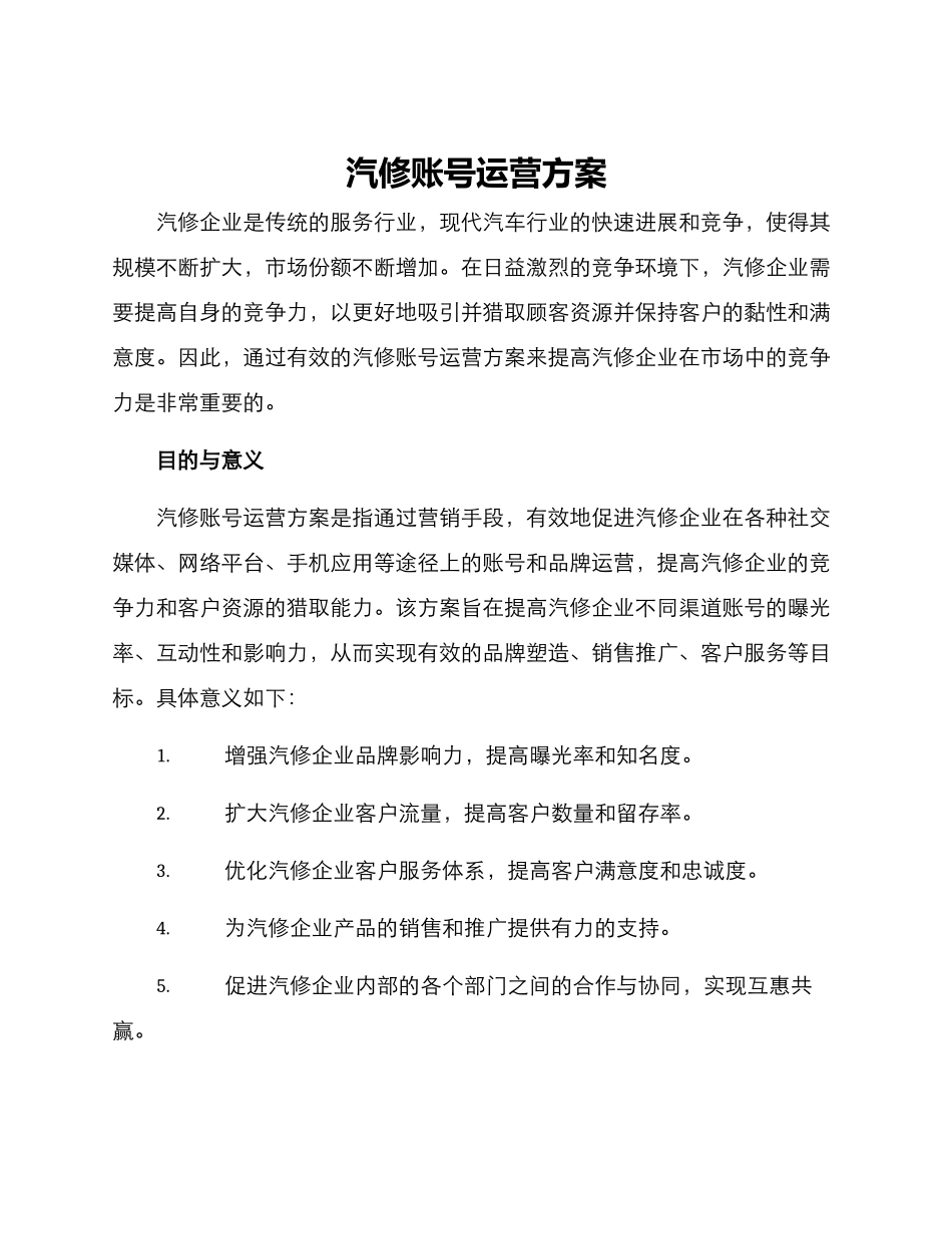 汽修账号运营方案_第1页