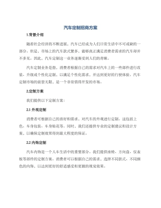 汽车定制招商方案