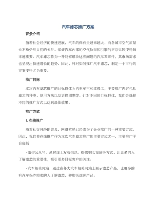 汽车滤芯推广方案