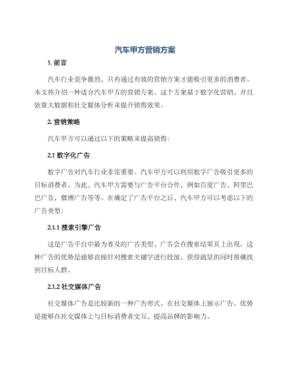汽车甲方营销方案