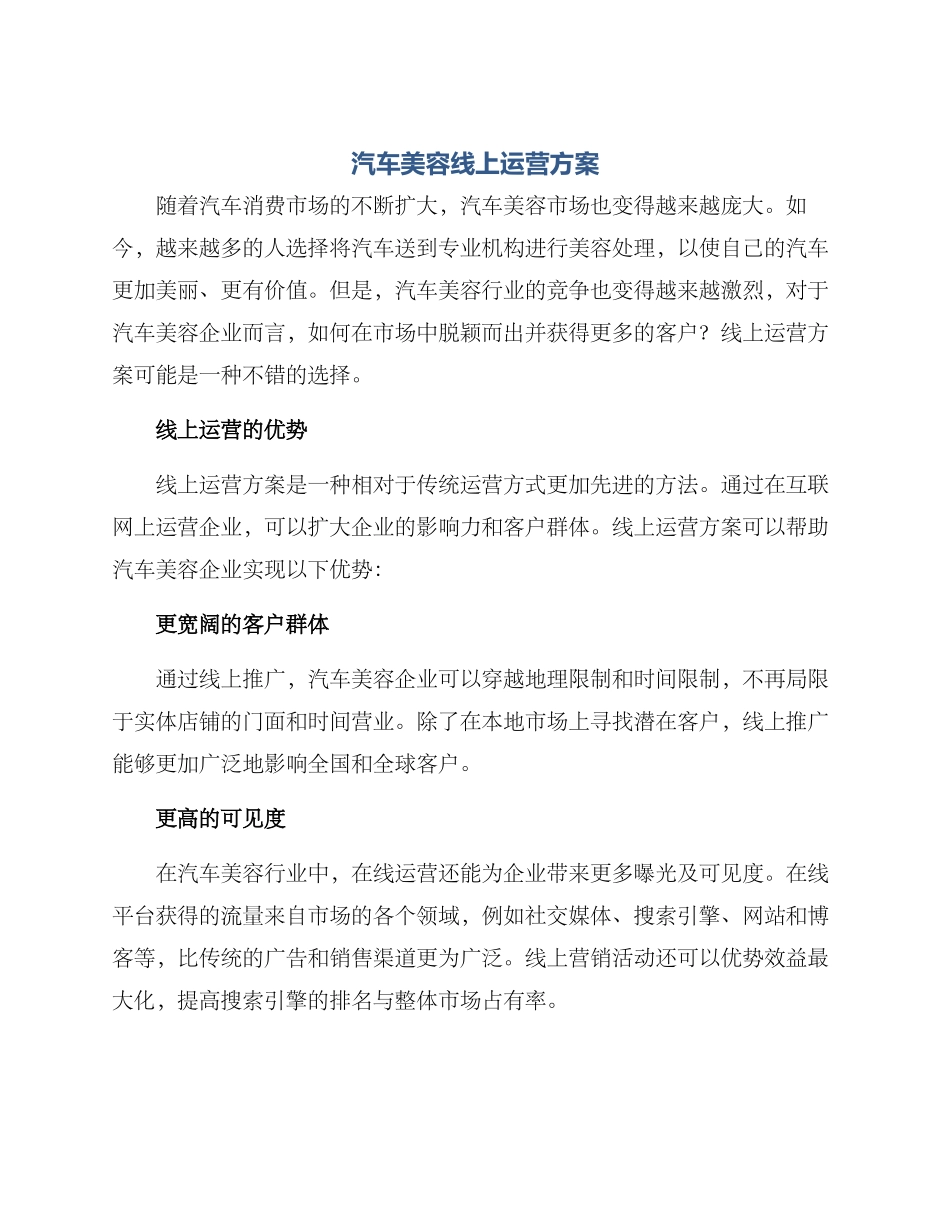汽车美容线上运营方案_第1页