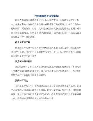 汽车美容线上运营方案