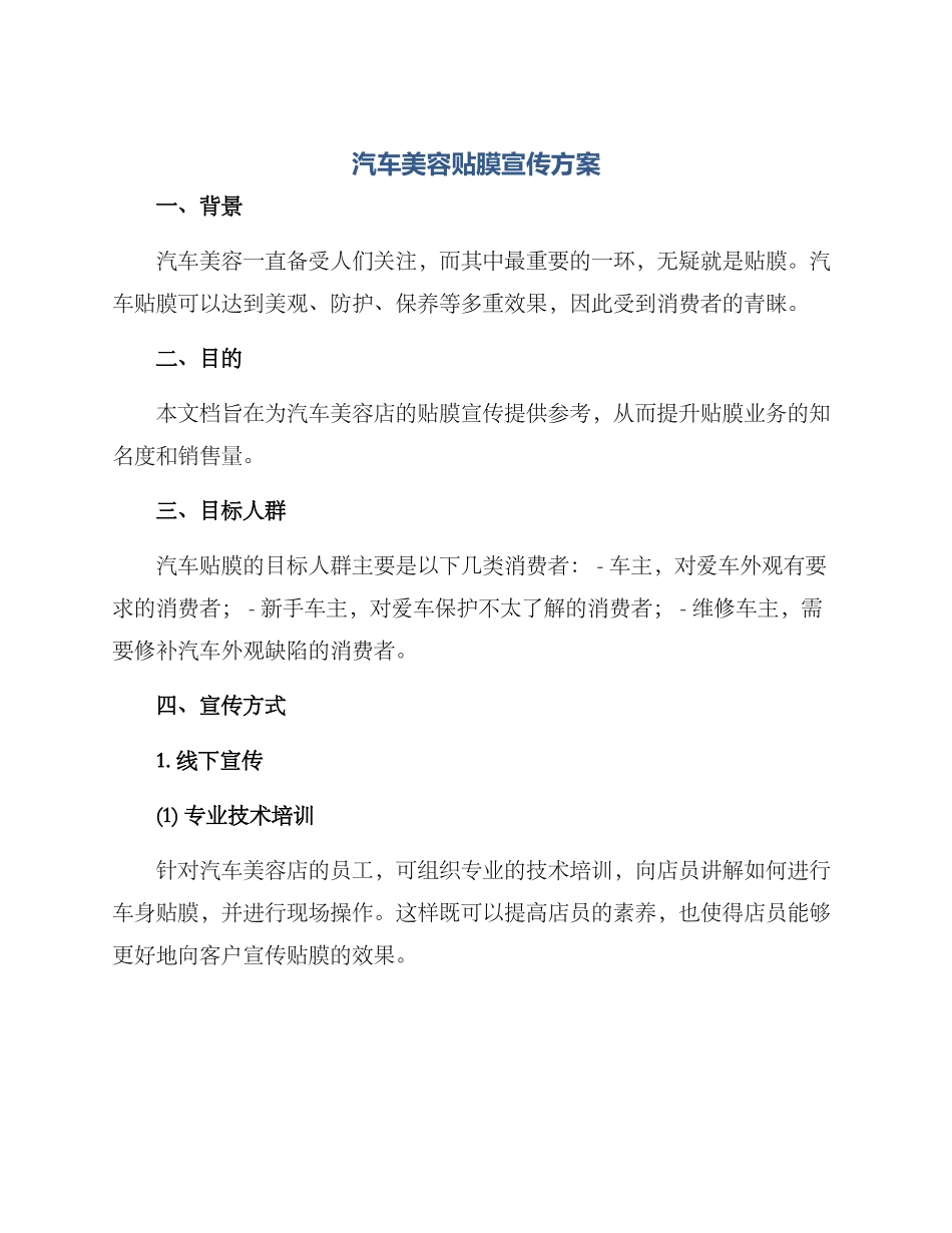 汽车美容贴膜宣传方案_第1页