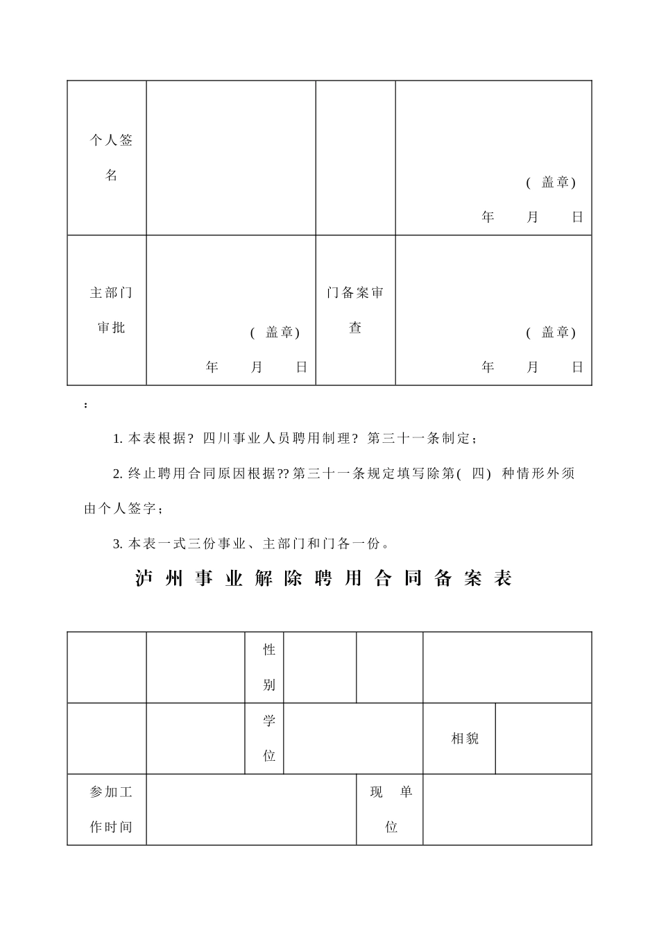 泸州市事业单位终止聘用合同备案表_第2页