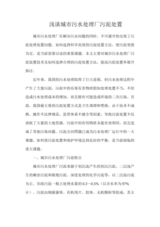 浅谈城市污水处理厂污泥处置