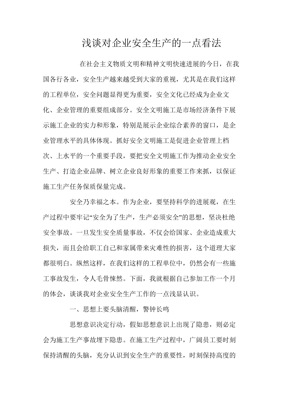 浅谈对企业安全生产的一点看法_第1页