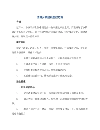 清廉乡镇建设整改方案