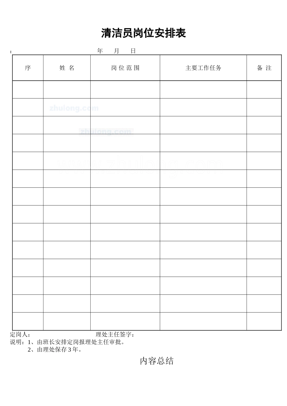 清洁员岗位安排表_secret_第1页