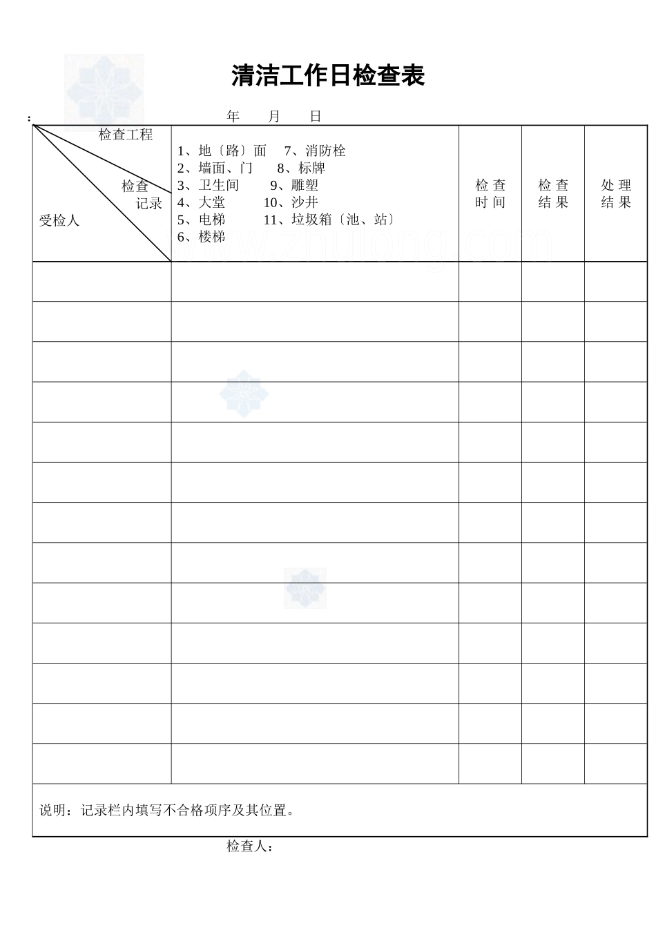 清洁工作日检查表_secret_第1页