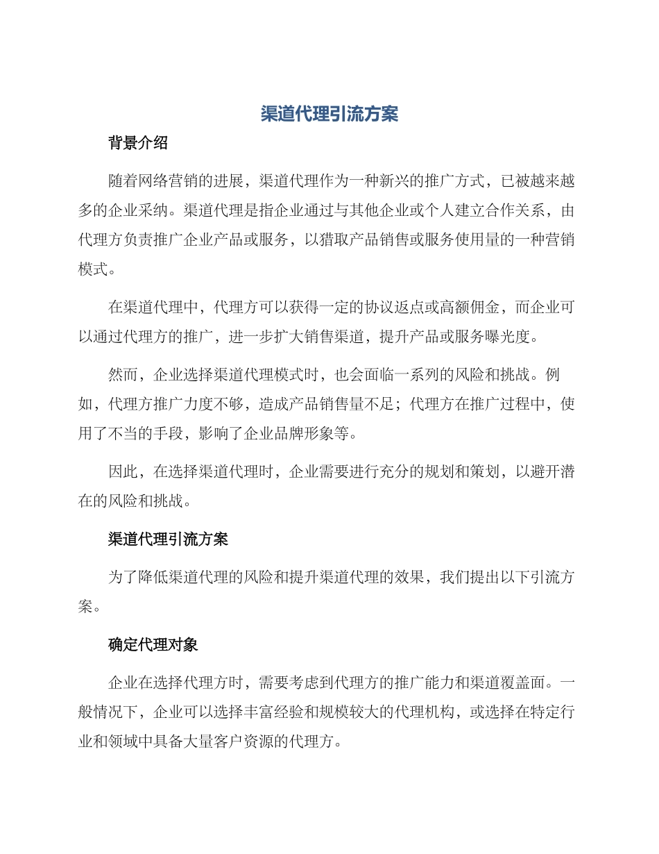 渠道代理引流方案_第1页