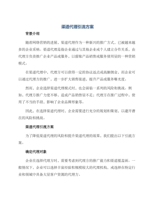 渠道代理引流方案