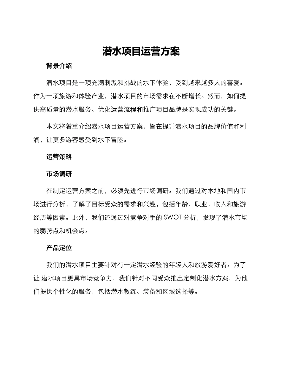 潜水项目运营方案_第1页
