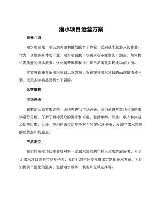 潜水项目运营方案