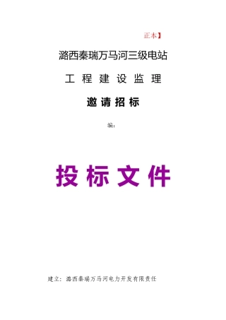 潞西市秦瑞万马河三级电站工程建设监理招标文件