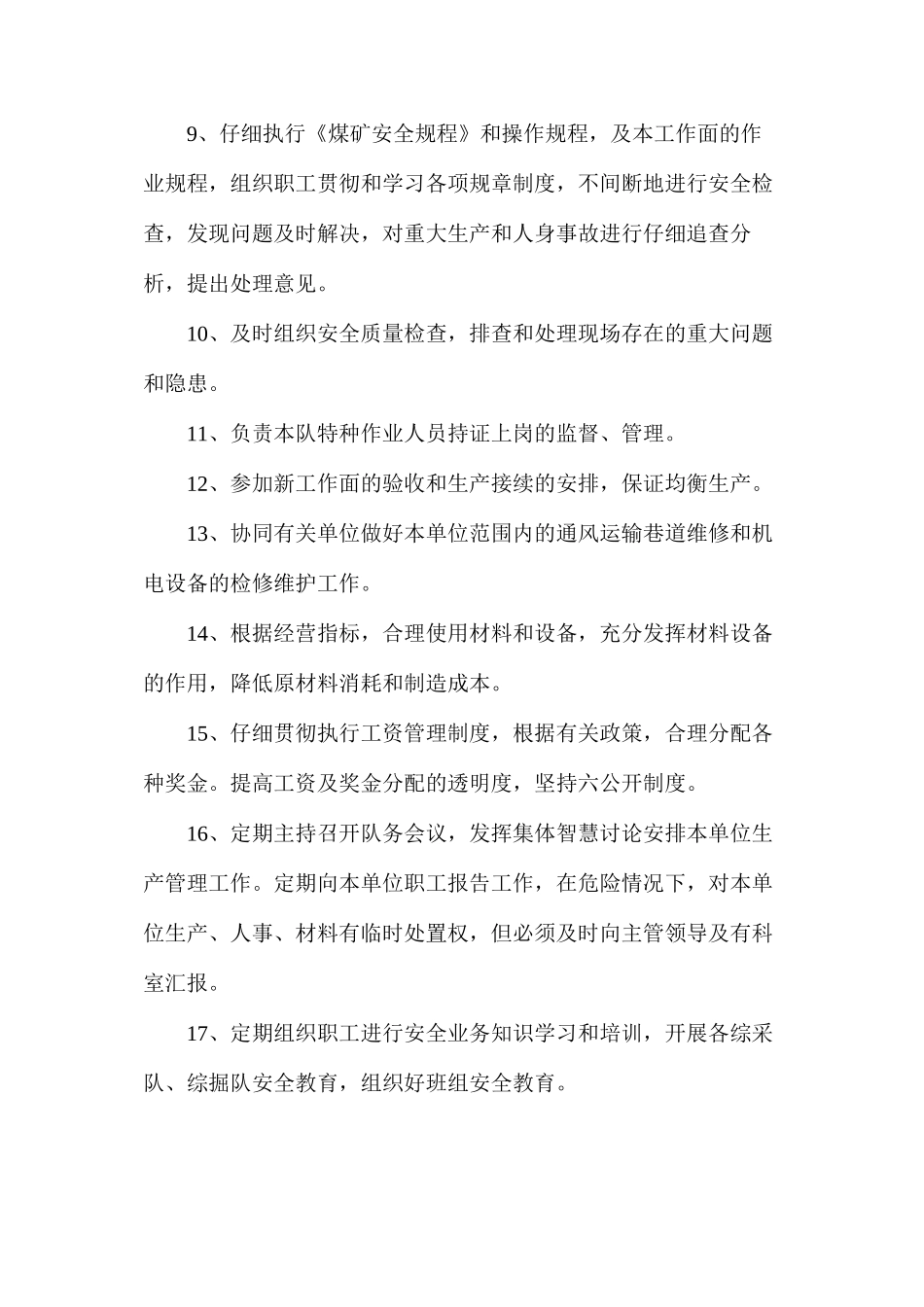 炉房沟煤矿掘进队队长安全生产岗位责任制_第2页