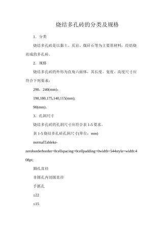 烧结多孔砖的分类及规格
