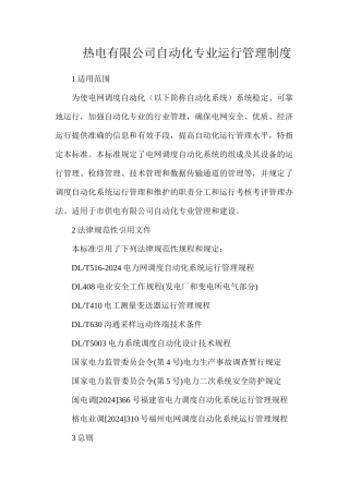 热电有限公司自动化专业运行管理制度