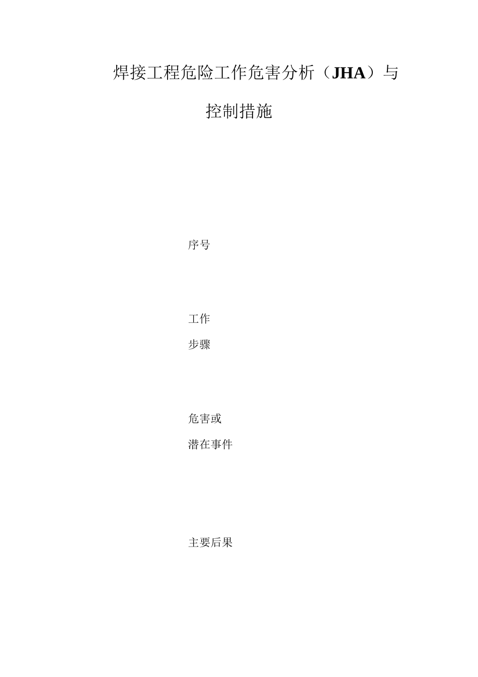 焊接工程危险工作危害分析（JHA）与控制措施_第1页