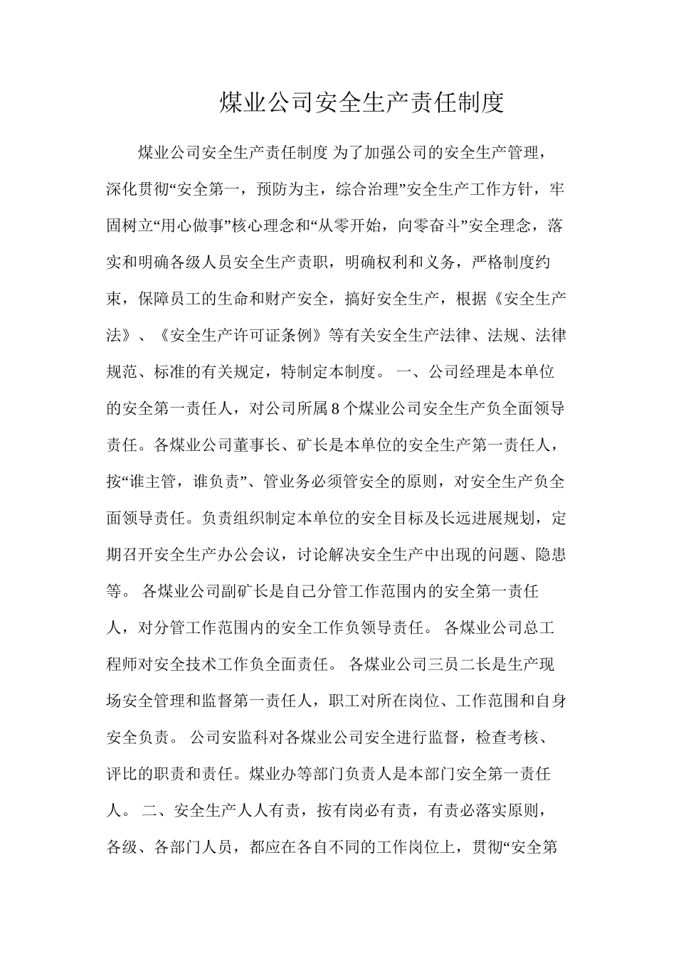 煤业公司安全生产责任制度_第1页
