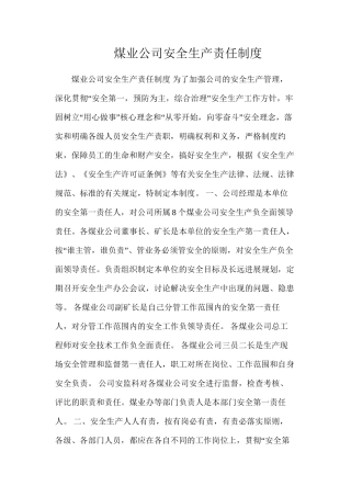 煤业公司安全生产责任制度