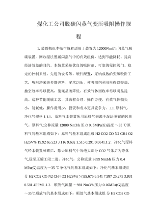 煤化工公司脱碳闪蒸气变压吸附操作规程