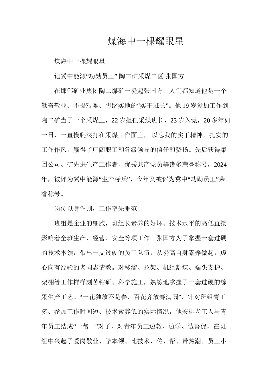 煤海中一棵耀眼星_第1页