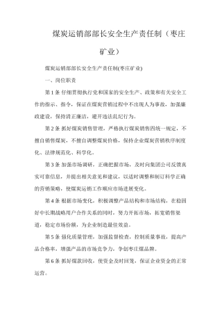 煤炭运销部部长安全生产责任制（枣庄矿业）