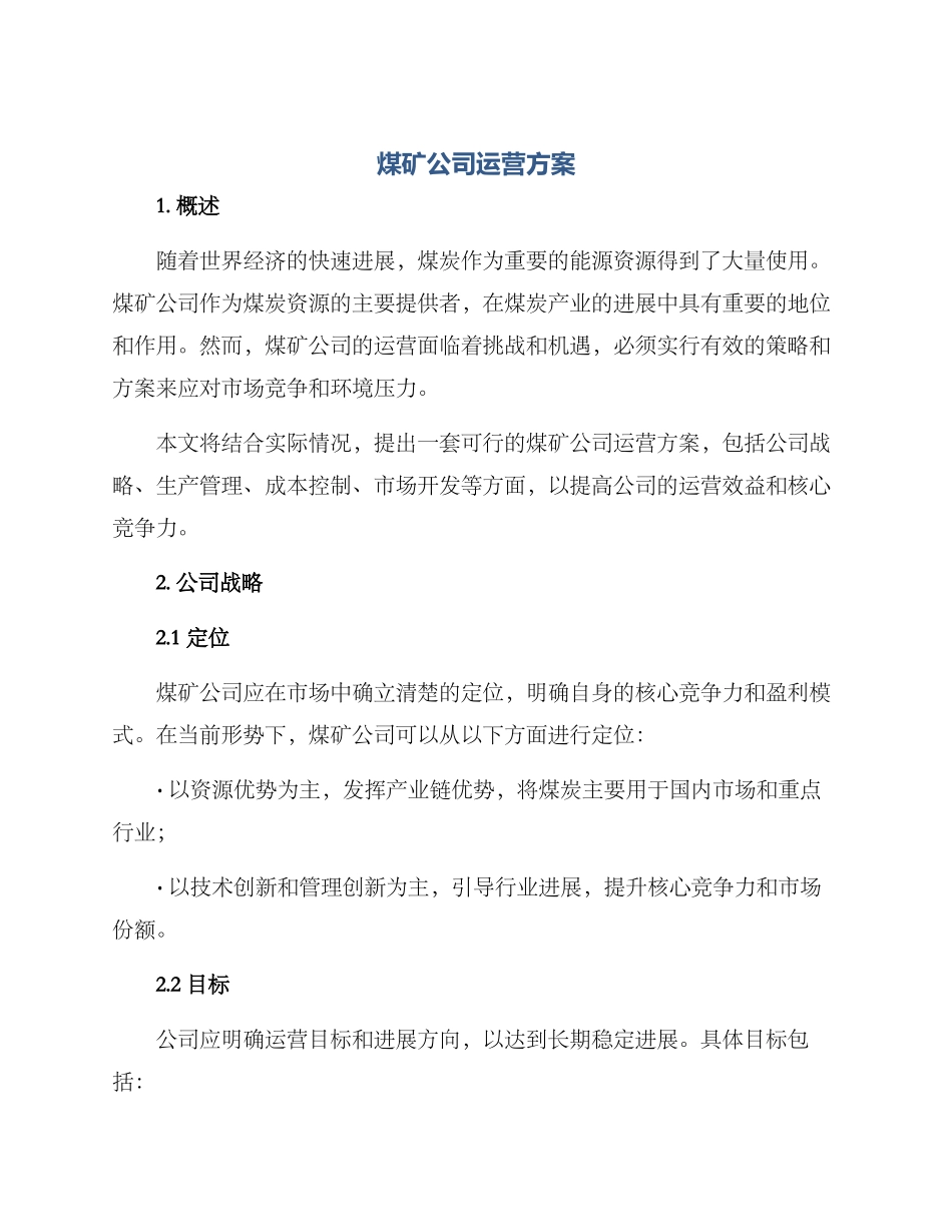 煤矿公司运营方案_第1页