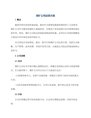 煤矿公司运营方案