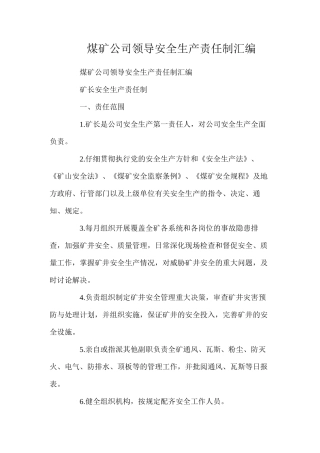 煤矿公司领导安全生产责任制汇编