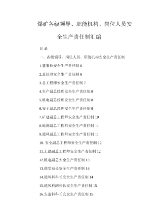 煤矿各级领导、职能机构、岗位人员安全生产责任制汇编