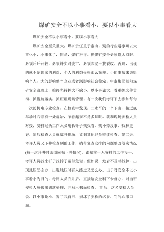煤矿安全不以小事看小，要以小事看大