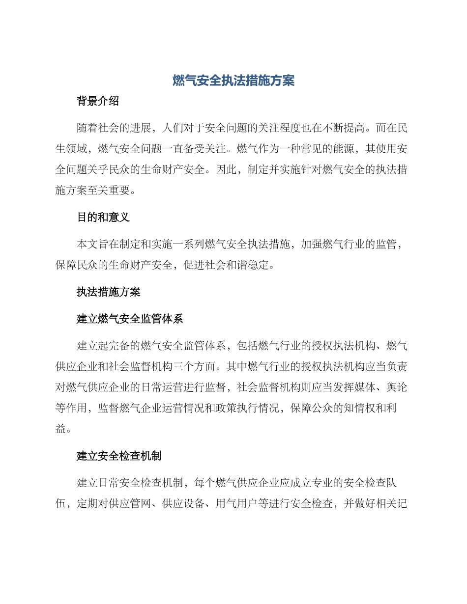 燃气安全执法措施方案_第1页