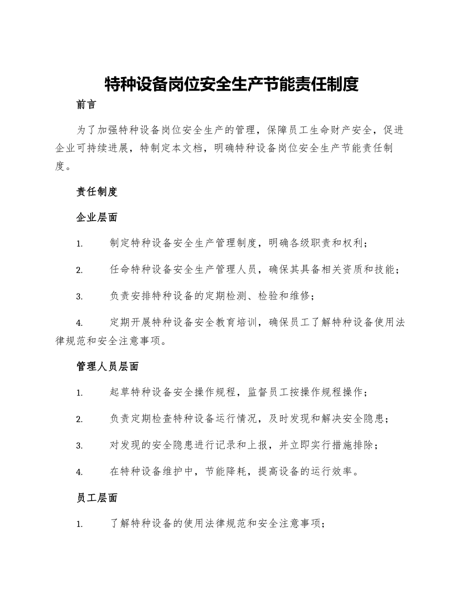 特种设备岗位安全生产节能责任制度_第1页